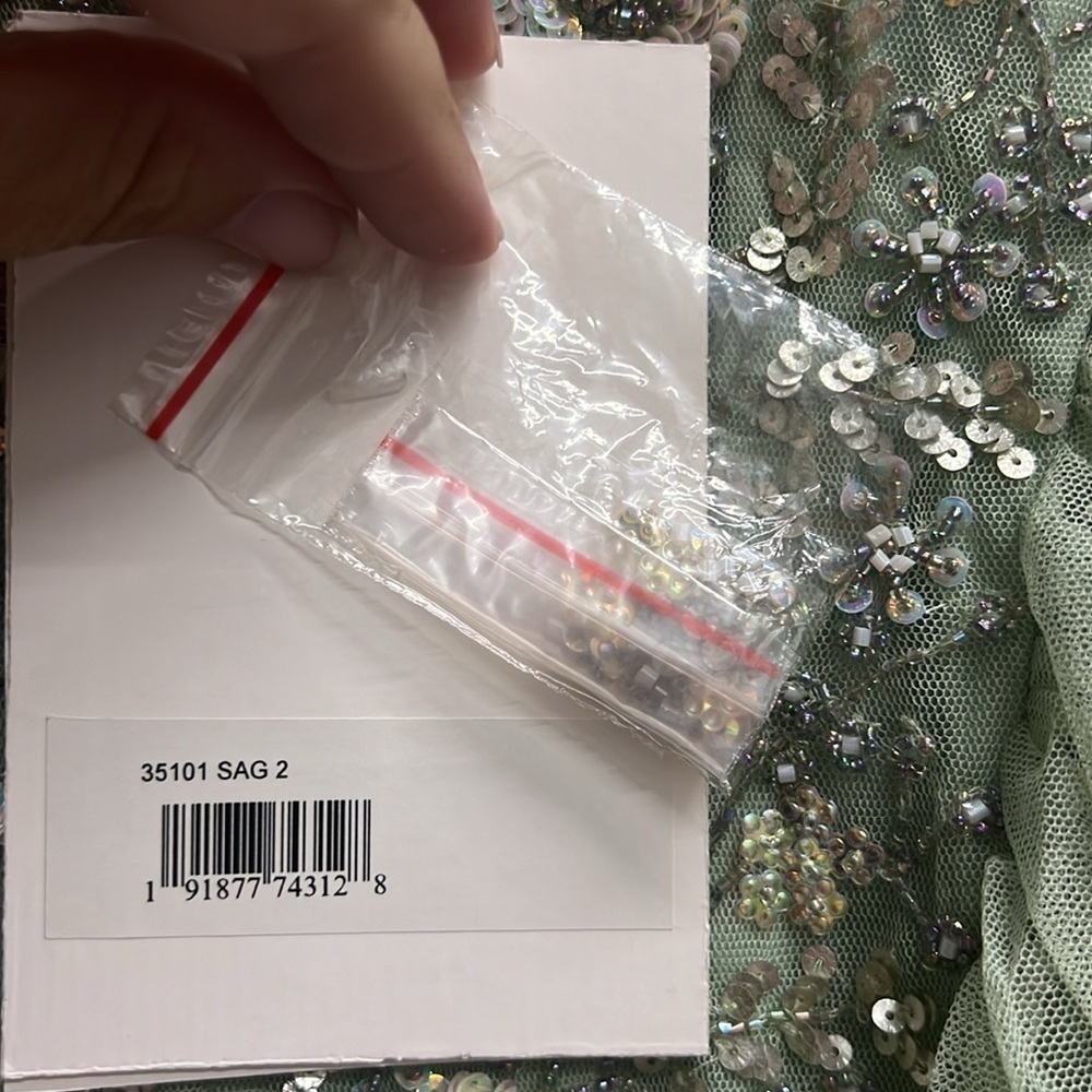 Mac Duggal 35101 NWT Embellished Jewel Neck Tulle Ruffle Mini Dress in Sage - Picture 9 of 9